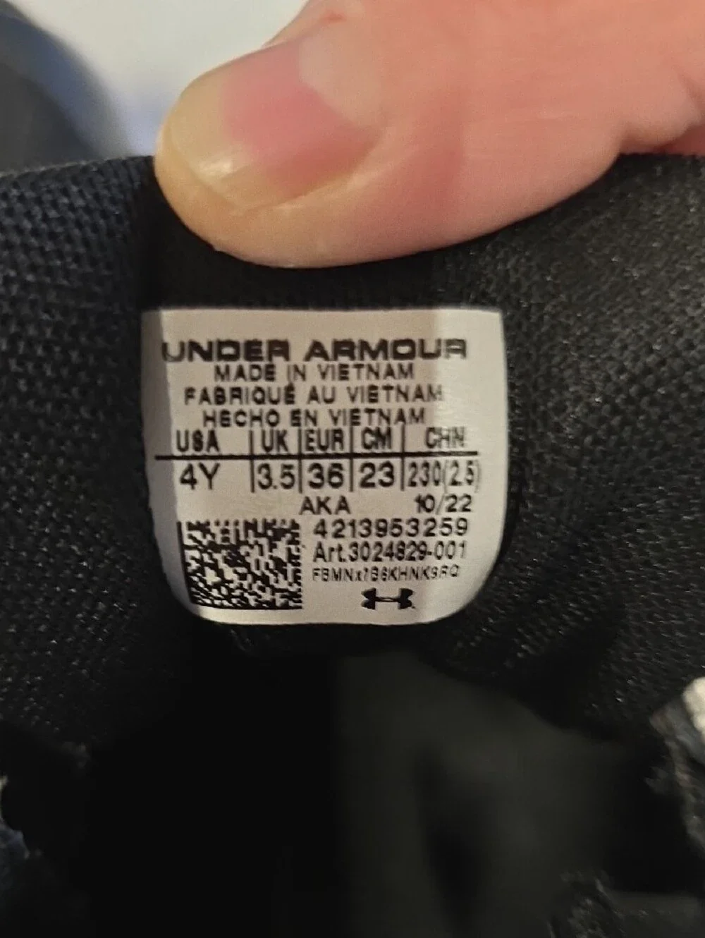 Under Armour Kids Black and White Athletic Sneakers